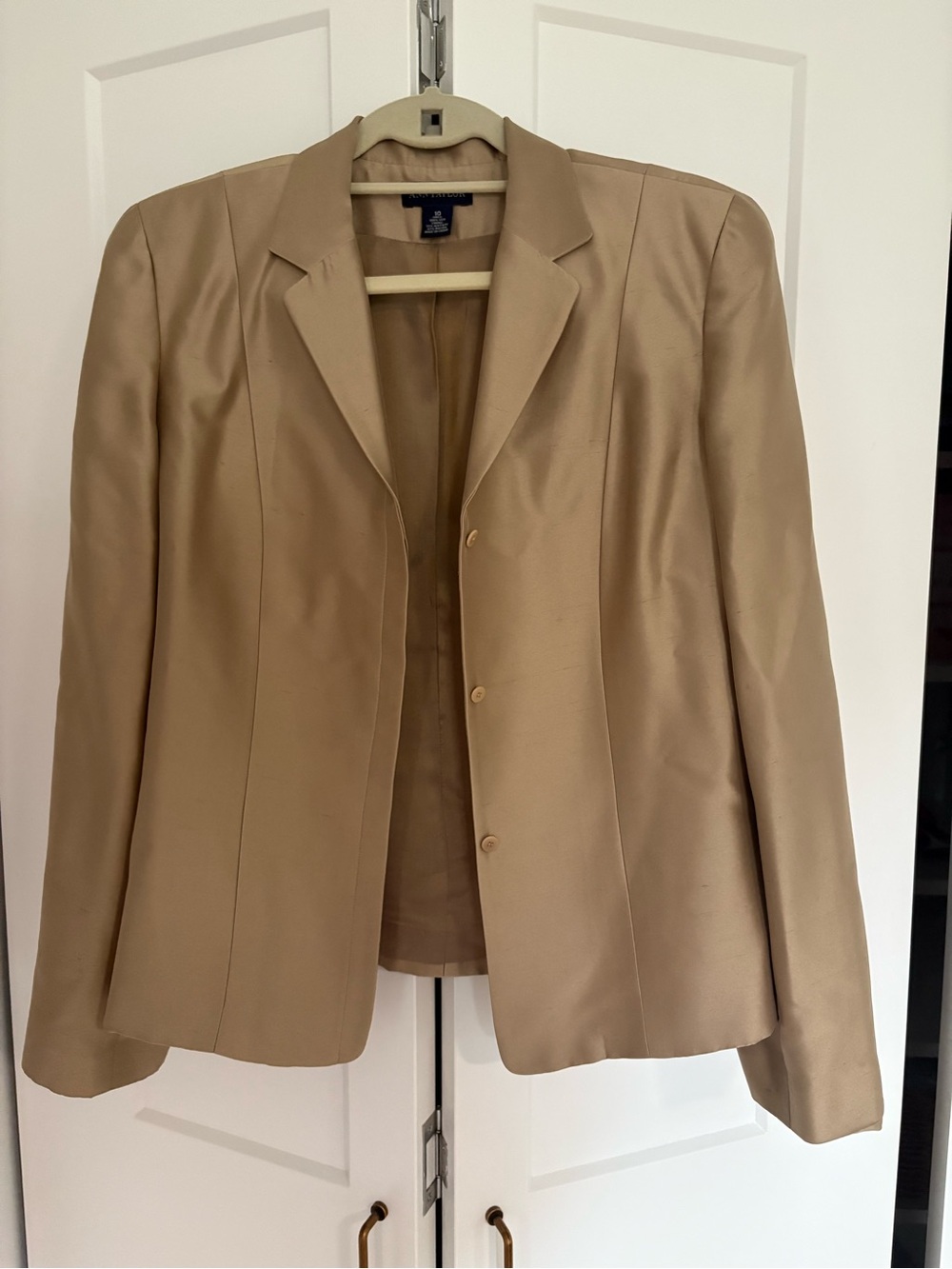 Ann Taylor 100% Silk Women's Light Tan Blazer Jacket Minimalist Chic Design